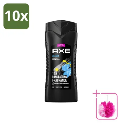 Imagen del producto de 10 unidades de gel de ducha Axe Alaska 3 en 1, aroma a aire marino y bergamota, 400 ml, pack económico