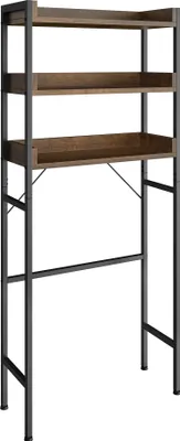 A freestanding shelf unit with three shelves, designed to fit over a toilet or other space.