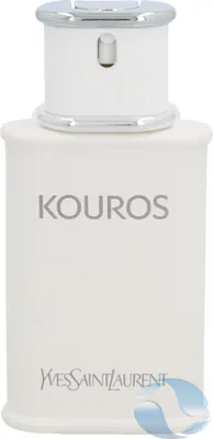 A white bottle of Yves Saint Laurent Kouros Eau de Toilette for men.