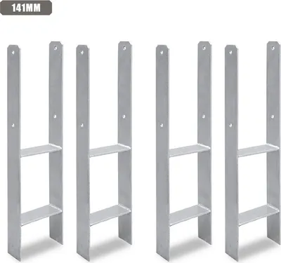 Obrázok produktu pre TolleTour 4 kusy stĺpiková kotva 141MM H-stĺpiková podpera H-kotva 600 mm dĺžka stĺpikovej pätky pre prístrešok na auto strieborná
