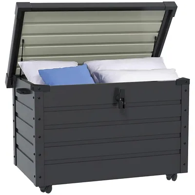 Produktbild von Auflagenbox Gartenbox Kissenbox wasserdicht - 4 Rollen, 100x62x65 cm, Dunkelgrau
