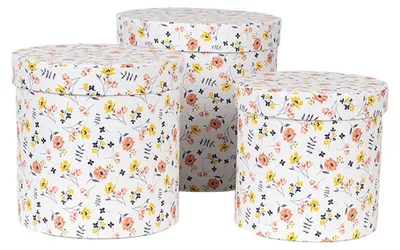 Produktbild von Clayre & Eef Aufbewahrungsbox 3er Set Ø 19x19 / Ø 17x17 / Ø 15x15 cm Weiß Karton Blumen