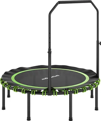 Produktbild von Fitness-Trampolin mit verstellbarem Handlauf, Sport-Trampolin für drinnen und draußen, Stahl, Kunststoff, Grün