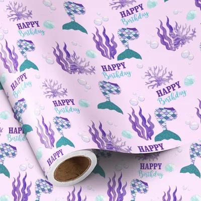Zdjęcie produktu dla Papier prezentowy do pakowania prezentów Syrenka 43 cm x 5 m fioletowy