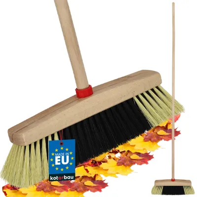 Produktbild von KOTARBAU® Besen mit Holzstiel 30 cm Straßenbesen mit PET Borsten Gartenbesen Kehrbesen aus Holz für Draußen und Drinnen Zimmerbesen Schwarz + Beige