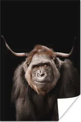 Produktbild von MuchoWow® Poster Gorilla - Schwarz - Tier 120x180 cm - Kunstposter
