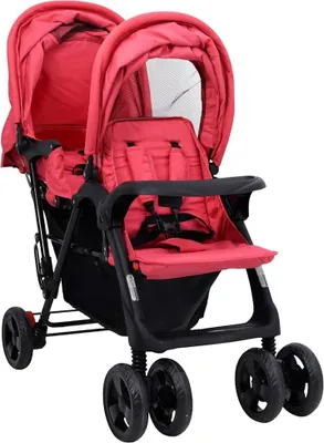 Produktbild von vidaXL Tandem-Zwillingskinderwagen Rot Stahl