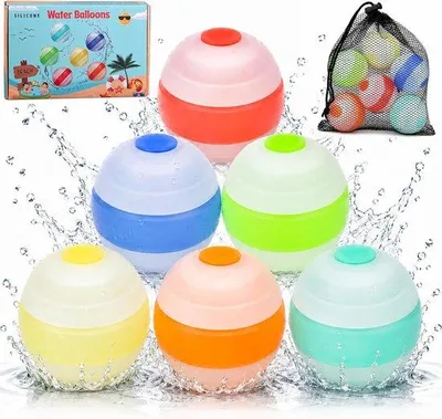 Produktbild von 6 wiederverwendbare Wasserbomben mit Netztasche, selbstschließende Silikon-Wasserbomben für Kinder und Erwachsene, ideal für Wasserschlachten