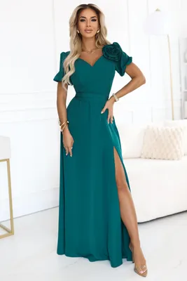 Immagine prodotto di Abito da sera Numoco con rosa maxi abito da festa abito lungo, verde, taglia L