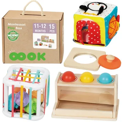 Image de WOOPIE GREEN Boîte éducative Montessori 5 en 1, pour enfants de 11 à 12 mois,