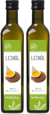 Produktbild von Leinöl 2x 500 ml (1000 ml) I nativ und kaltgepresst I enthält mehrfach ungesättigte Fettsäuren I bioKontor