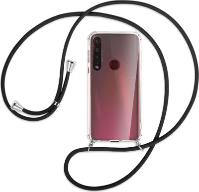 Produktbild von Handykette Backcover-Schutzhülle mit Band (Metall silberfarben) für Motorola Moto G8 Plus - schwarz