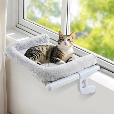 Produktbild von Katzenhängematte – Katzenbett – Zum Entspannen und Sonnen – Ohne Bohren – 56x38 cm – Grau