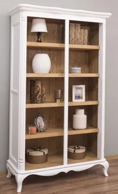 Produktbild von Casa Padrino Landhausstil Regalschrank Weiß / Naturfarben 112 x 49 x H. 190 cm - Massivholz Bücherschrank - Wohnzimmerschrank - Büroschrank - Möbel im Landhausstil