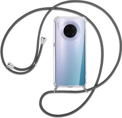 Produktbild von Handykette Backcover-Schutzhülle mit Band (Metall silberfarben) für Huawei Mate 30 Pro - dunkelgrau