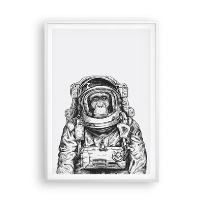 Produktbild von Gerahmtes Poster - Weißer Rahmen - Schimpanse Astronaut Zeichnung - 70x100 cm - Wand Bild - Wanddeko - Wandbilder - Wandposter - Bilderrahmen - Bilder - Kunstdruck - Wandbild - P2WPA70x100-4312