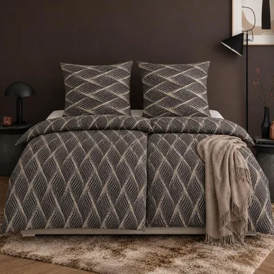 Produktbild von 4 tlg Irisette Flanell Bettwäsche 8371-11 Rauten grau natur 135x200