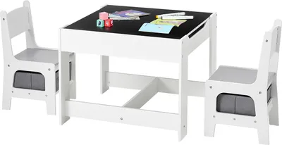 Produktbild von VEVOR Kindertisch mit 2 Stühlen & Stoffaufbewahrungsbox unter den Stühlen, Maltisch Set zum Lesen Lernen Zeichnen Schreiben, Kindersitzgruppe Kindertagesstätte, Basteltisch Spieltisch Schreibtisch