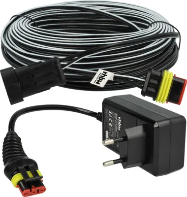Produktbild von vhbw 1x Netzteil, 1x 30 m Niederspannungskabel kompatibel mit Gardena R40Li (2018), R200LiC, R38Li (2016), R180LiC, R40li, R200Li, R45Li Rasenmäher