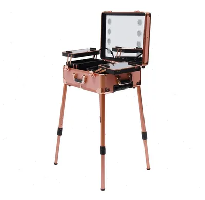 Produktbild von Rollbarer Schminkkoffer - Professioneller Make-up Trolleykoffer - Mit LED-Licht - 4 Rollen - 20–35 L Volumen - Aluminiumlegierung - Bis 50 kg - Rosa