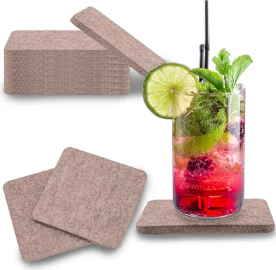 Produktbild von wortek Filz Untersetzer - Deko Tischset I Filzdeckel für Getränke, Tassen, Bar & Tisch, 8er Set I 10cm I Eckig, Beige