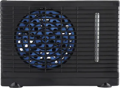A close-up view of a portable air cooler.