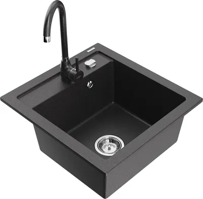 Produktbild von Mexen Vito 1-Becken-Granit-Spüle mit Mischbatterie Telma, Schwarz gesprenkelt - 6503-76-670200-76
