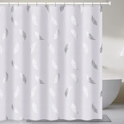 Produktbild von LIONMOOD Duschvorhang - Badewannen Vorhang inkl. Haken - Polyester Textil - 180x200cm - Pflanzen-Blätter Silber