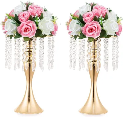 2er-Set goldene Kristallvasen für Hochzeitstisch-Deko, 33 cm