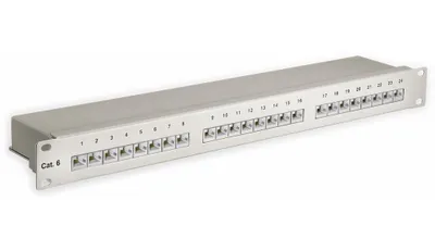 Immagine prodotto di Goobay 94036 Pannello patch CAT 6 da 19 pollici (48,3 cm), 24 porte, grigio - schermato STP, grigio