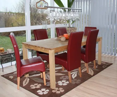 Produktbild von 6er-Set Esszimmerstuhl Küchenstuhl Stuhl Latina, LEDER rot, helle Beine