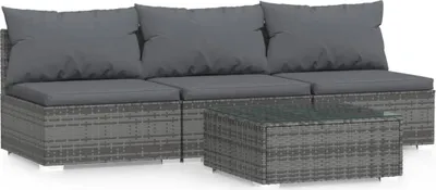 Obrázok produktu pre vidaXL 4-dielna záhradná obývacia súprava s vankúšmi Grey Poly Rattan