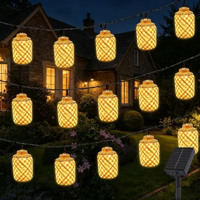 Solar-Lichterkette außen, 15 warmweiße LED, IP65, 5 m + 2 m Kabel