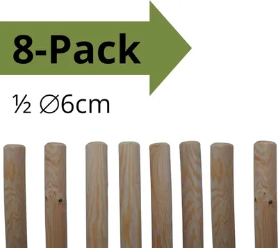 Produktbild von TIMBERMIK 1/2 ⌀ 6cm 8-Pack Halbrundstäbe Holz Länge: 120 cm Halbrundholz Massivholz Holzpfähle Nicht Imprägniert Baumpfahl Halfrounds