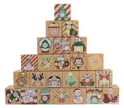 Produktbild von Adventskalender zum Befüllen 24 Schachteln Weihnachtsmotive 7x7x7 cm