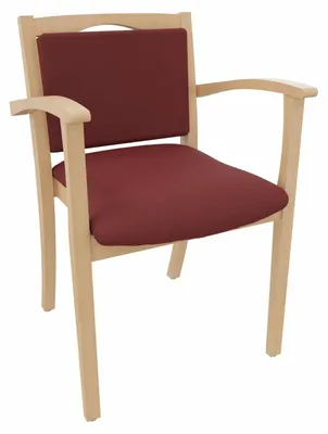 Produktbild von Hüftstuhl Alexander Blieskastel – Bequemer Seniorenstuhl mit Armlehnen – Massivholz Stabil.Stoffbezug:Kunstleder Nessi Bordeaux,Bodengleiter:Kunststoff Weiss