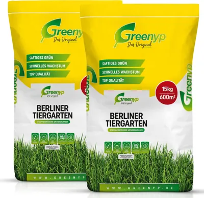 Produktbild von Greenyp® Berliner Tiergarten I robuster & schnellkeimender Universalrasen I 30kg für 1200m² I Zierrasen Grassamen Rasensamen Rasensaat Gras Nachsaat