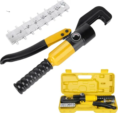 Image de Pince à sertir hydraulique, force de 8 tonnes, jeux de matrices polyvalents, jaune