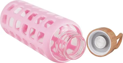Produktbild von Glas Sport-Trinkflasche mit Silikonhülle und Bambusdeckel - 660 ml