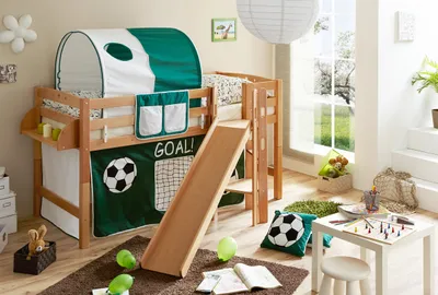 Produktbild von Podestbett mit Rutsche "Tino" Buche Natur Motiv (Goal)
