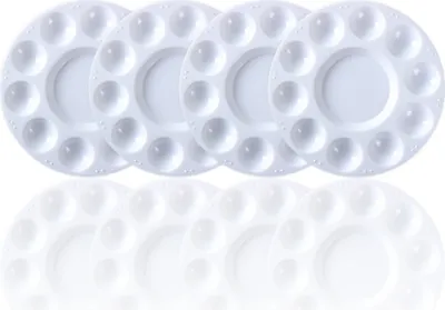 Zdjęcie produktu dla Okrągła, biała plastikowa paleta do przechowywania i mieszania farlowych, akrylowych i olejnych, rękodzieła i majsterkowania.