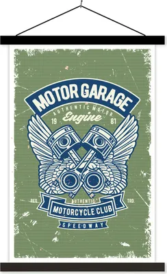 Produktbild von MuchoWow® Textilposter Mancave - Auto - Motorrad - Retro 120x180 cm mit schwarzem Rahmen - Fotos