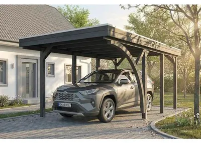 Produktbild von Einzelcarport SKAN HOLZ Friesland inkl. 1 Einfahrtsbogen, Pfostenanker 320 x 555 cm schiefergrau