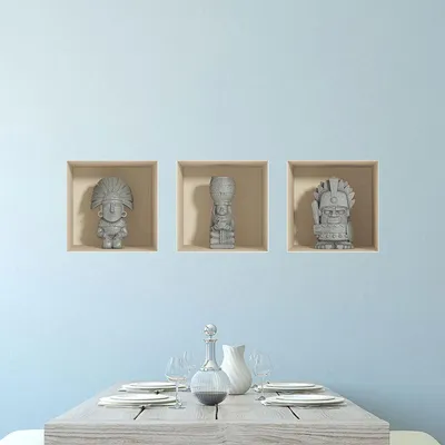 Produktbild von 3D-Effekt-Aufkleber mit Aztekenstatuen, 40 x 120 cm