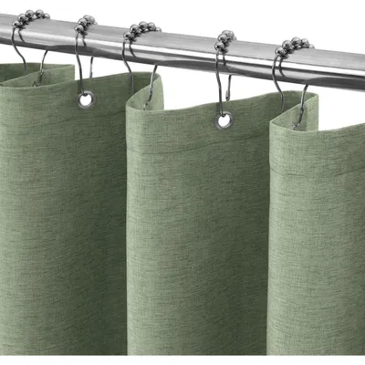 Obrázek produktu pro Závěs do sprchy z lnu s kovovými kroužky, zelený, voděodolný, proti plísním, látkový set, rozměry 122x182 cm