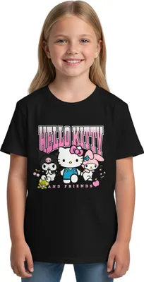 Produktbild von Hello Kitty T-Shirt für Mädchen - Friends Kinder Shirt Oberteil kurzärmlig Schwarz 170-176
