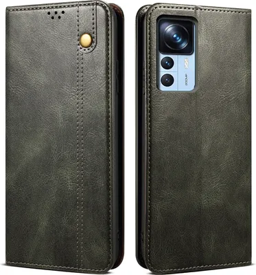 Produktbild von Xiaomi 12T Pro Hülle, Leder Flip Brieftasche Schutzhülle mit Standfunktion für Xiaomi 12T / 12T Pro / Redmi K50 Ultra Grün