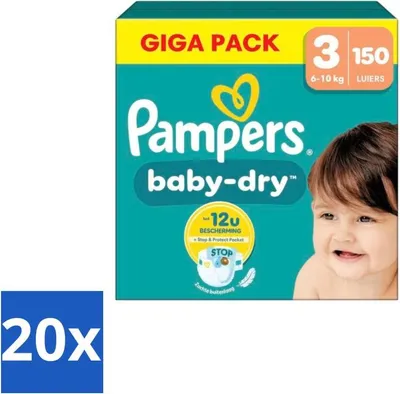 Obrázek produktu pro Pampers – plenky – Baby Dry velikost 3 – 150 plen – výhodné balení – 20 kusů