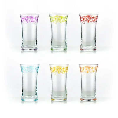 Produktbild von Saftgläser Longdrinks Wassergläser Kristallgläser Grace bunte Gravur 340 ml 6er Set Bohemia Crystalex