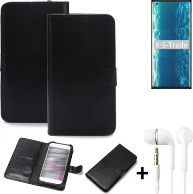 Produktbild von K-S-Trade Wallet Case Handyhülle kompatibel mit Motorola Edge Schutzhülle Flip cover Flipstyle Tasche Hülle Flipcover Slim Bumper schwarz + in ear